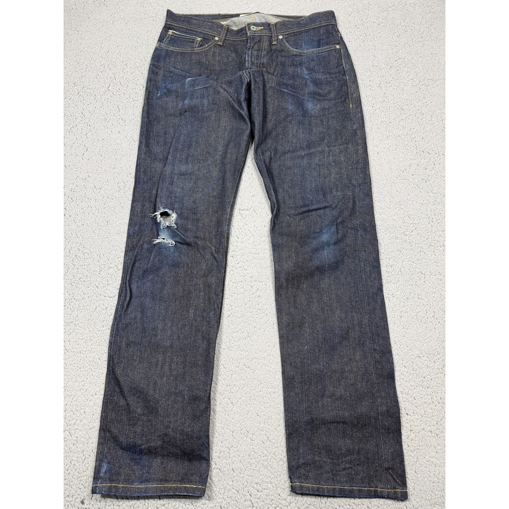 Naked & Famous WeirdGuy Jeans Mens 34x33 Blue Selvedge Straight Denim Button Fly